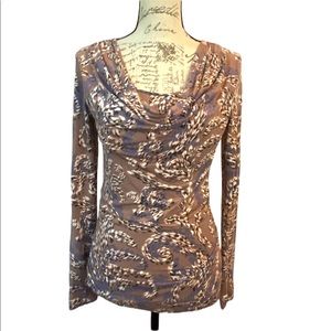 CABi Lola Tee Cowl Neck Blouse Ruched Sides Slimming Undershirt Long Sleeve‎